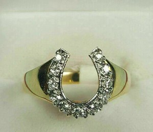 Authentic 2 Ct Round Cut Lab-Created Diamond Unisex Horseshoe Ring 14K Yellow Gold Plated