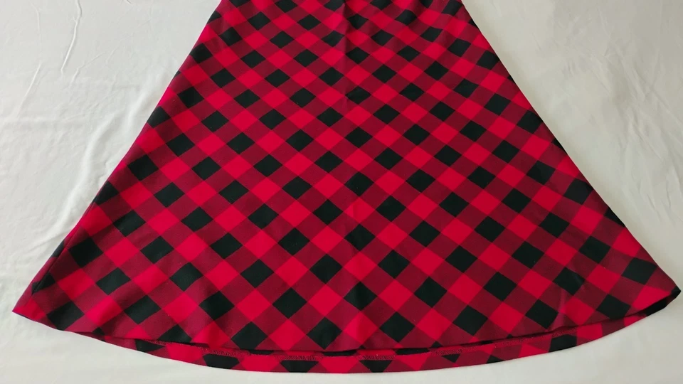 Talbots Skirt Fit And Flare Red Black Buffalo Check Midi Sz 4 Fall Winter Office - Image 3 of 4