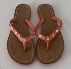 TORY BURCH Women's Size 7 Ricki Flip Flop Veg Leather Poppy Red Orange — photo 1