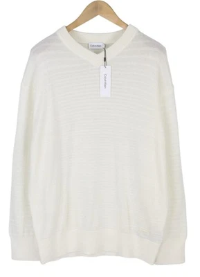 Calvin Klein Bandgarn VN Pulli Homme Col V Texturé Coton Laine M Blanc - Photo 1/4