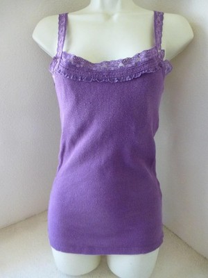 Aeropostale Tank Top Large Y2K Lace Trim Ribbed Purple Cami Stretch Shelf Bra