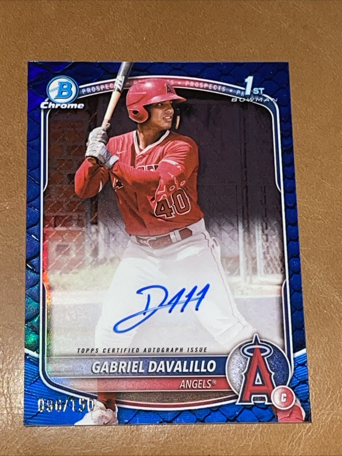 2025 Bowman Chrome GABRIEL DAVALILLO #GD 1st Prospect Blue Reptilian Auto /150
