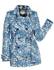 Michael Kors Blue Double Breasted Trench Coat Paisley Womens Plus Size 3x New