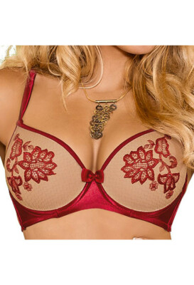 RÓZA PUSH UP BÜGEL BH GEPOLSTERT ROT roza blumenmuster