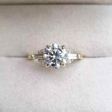 2Ct Round Cut Lab Created Diamond Women's Engagement Ring 14K Yellow Gold Finish