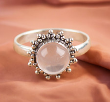 Natural Rose Quartz Gemstone 925 Sterling Silver Ring All Size Gift For Her DR