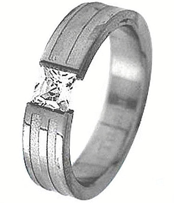 TITANIUM Matte Polished Tension RING with 5x5mm Square CZ and Accents~ size 5