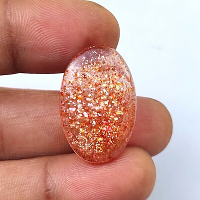 Natural Red Orange Rainbow Lattice Sunstone Cabochon Oval Gemstone 11 Cts #9815
