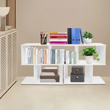 2* 2-Tier Geometric Bookshelf 24*8*24.6inch Z-Shaped Display Open Shelf Bookcase