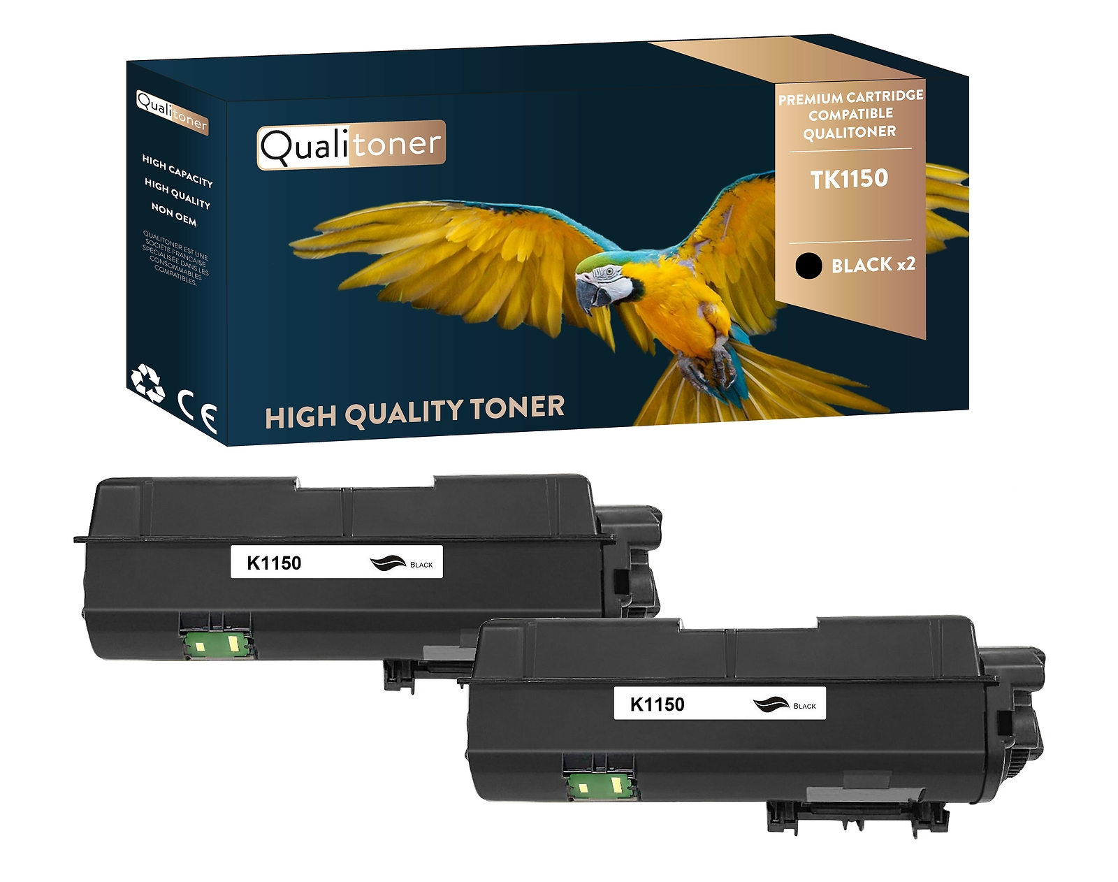 Toner TK1150 noir à haute netteté QUALITONER lot de 2 pour documents nets