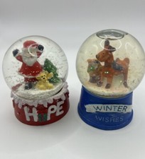 VTG Christmas Snow Globe Lot of 2 Globe Santa  Hope   Reindeer  Winter Wishes  