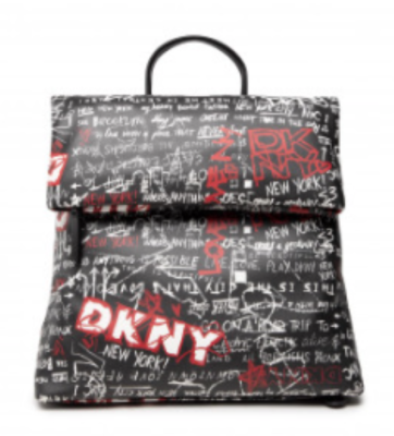 DKNY Tilly Backpack Fold Over New York Graffiti Logo Black 