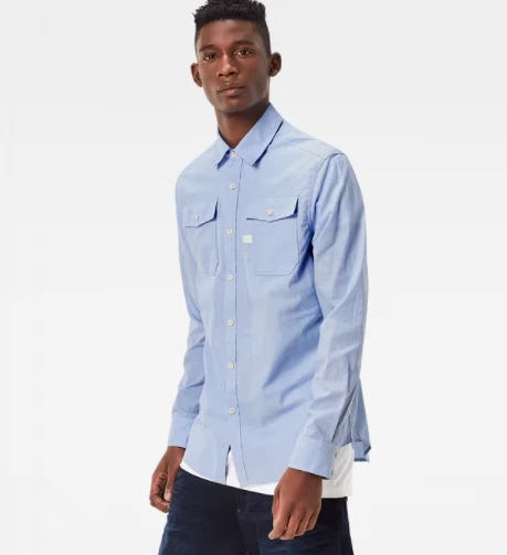 G STAR Men s White Blue Long Sleeve Shirt Landoh RRP 75 eBay