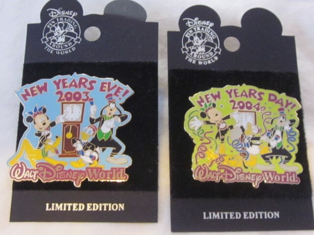 DISNEY WORLD PIN SET NEW YEARS EVE & NEW YEARS DAY 2003 2004 LIMTED EDITION