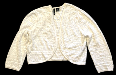 New Directions Shrug Sweater Cardigan Womens Medium White 3/4 Sleeve Cottagecore