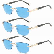 3 Pack Tinted Rimless Blue Light Blocking Reading Glasses Sunglasses Readers