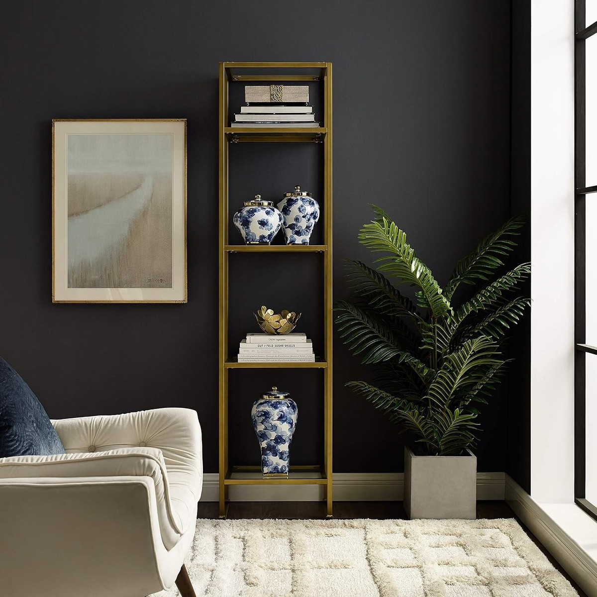 Crosley Furniture Aimee Bookshelf With Glass Shelves, Bookcase Storage, Gold And Glass - View #4