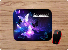GLOWING NIGHT BUTTERFLIES MONOGRAM W/ NAME CUSTOM MOUSE PAD MAT SCHOOL PC GAMING
