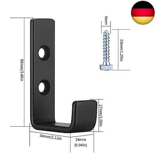 Qeapug 2Stk schwerlast Wandhaken, J Form Garage Haken, Schwarz Universalhaken - Bild 2 von 8