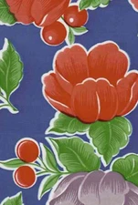 Oilcloth Fabric Poppies Blue Pattern Sold in Yard or Bolt