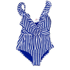 Vineyard Vines 12 Women's 148 Marlin Blue Ruffle Sail Stripe Swimsuit NWT new