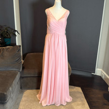 Women’s Pink Full Length Sleeveless Chiffon Bridesmaid Dress Zip Up Size 8 NWT
