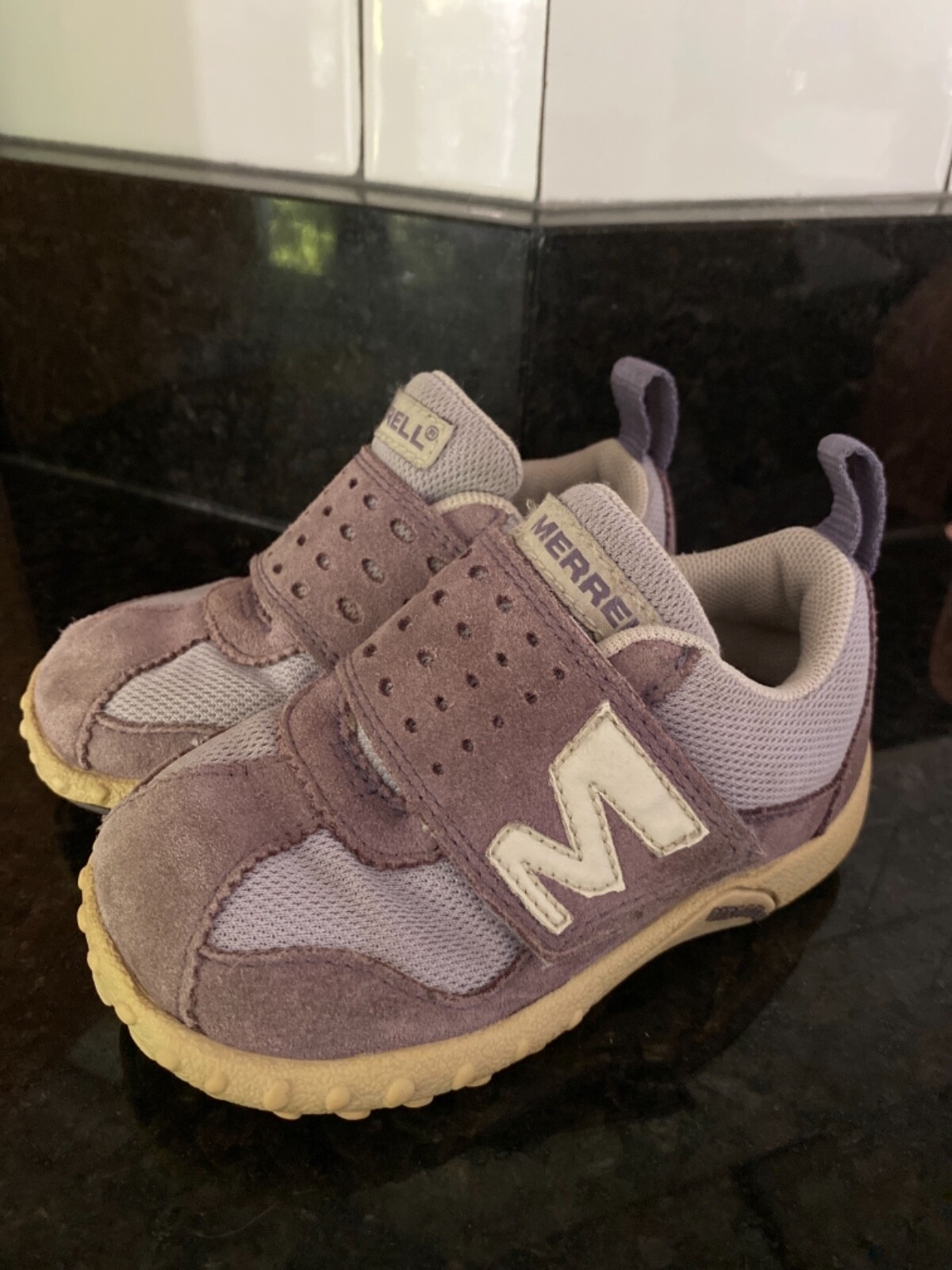 Scarpe da corsa Merrell bambini BAMBINO pelle scamosciata lilla sneaker HOOK LOOP facili da 6