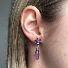 Flower Earrrings 18k In Iolite and Amethyst Drops 