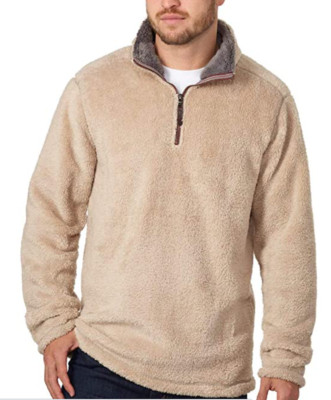 Trinity Men's Plush 1/4 Zip Jacket Khaki With Charcoal 
