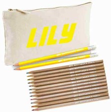 Personalised Canvas Pencil Case with 12 Colouring Pencils  2 HB Pencils -YELLOW