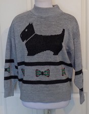 Vintage 70s 80s Gray Sweater Scotty Scottie Dog Pullover B40