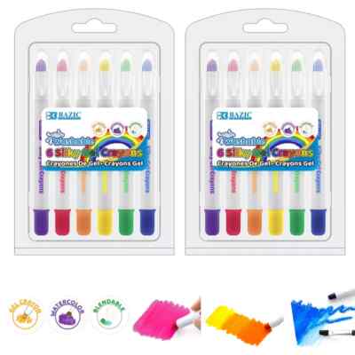 2 Packs of 6 Silky Gel Crayons Twistable NonToxic Washable for Watercolor Color