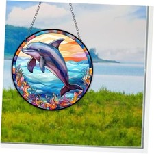 Dolphins Window Hangings Acrylic Sea Animals Stained Glass Panels Wall Decor
