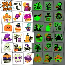 204 PCS Individually Wrapped Sheets Glow Halloween Tattoos for Kids Party Decora