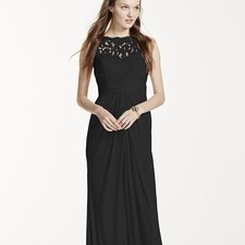 Davids Bridal Black Lace High Neck Ruched Back Ruffle Bridesmaid Dress 4