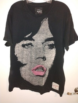 VINTAGE MICK JAGGER ROLLING STONES,  MENS LARGE T-SHIRT BLACK CREW NECK