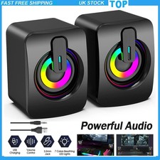 USB Wired Gaming Computer Speakers PC Sound Bar Stereo Bass Subwoofer RGB Lights