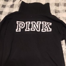 PINK Victoria's Secret Black Pullover Sweatshirt Mock Neck Logo Graphic S