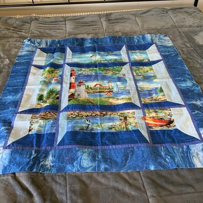 Sea Quilt Ocean Lighthouse Topper Unfinished Boat Sea Blue Quilting Sewing 41x42