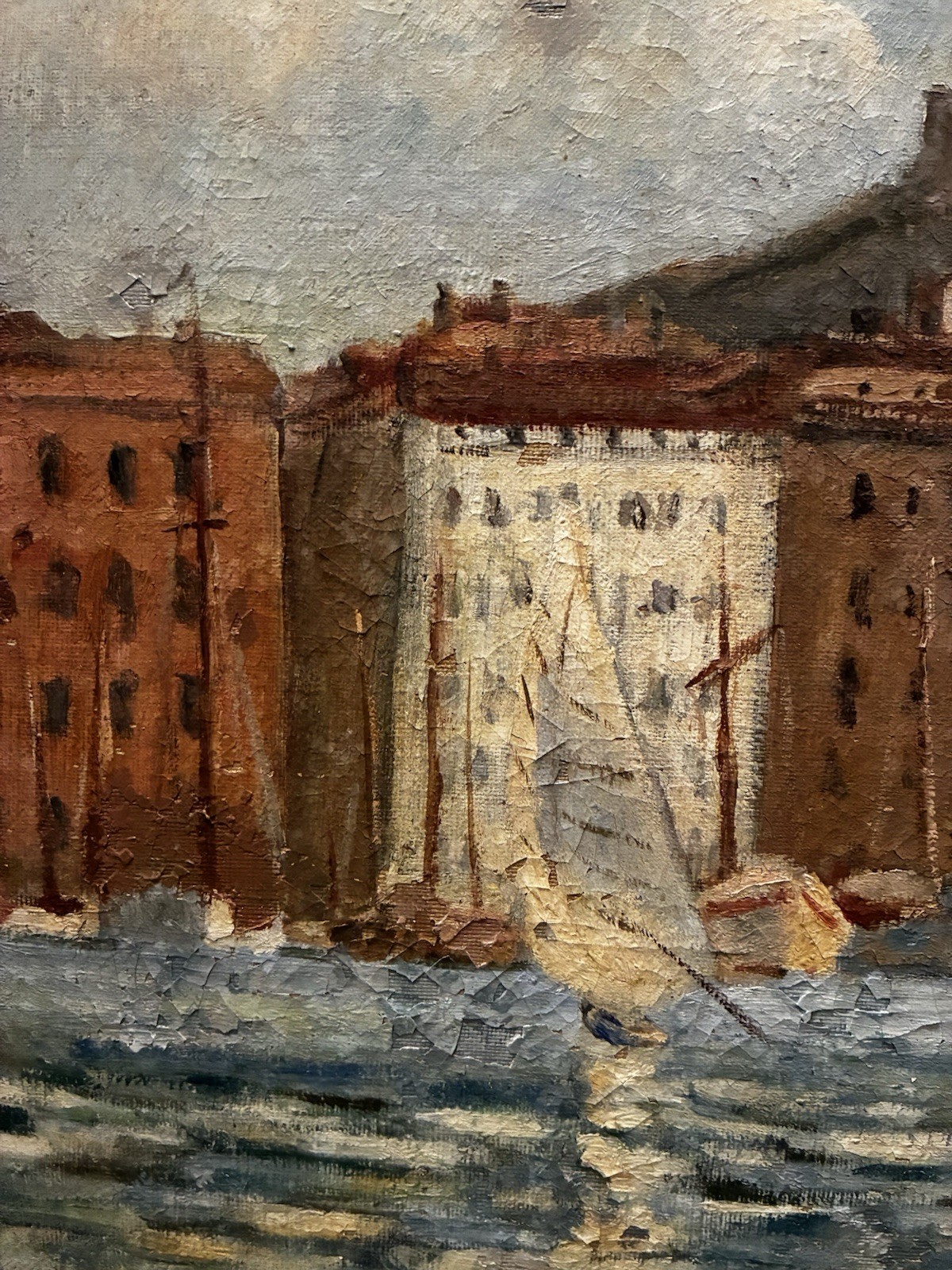 Antique painting painting view of Marseille 20th century