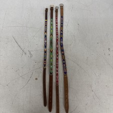 4 Vtg NATIVE AMERICAN indian print BEADED leather belt brown TOOLED cowhide34/38