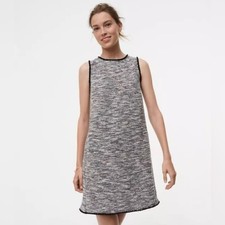 LOFT Sleeveless Tweed Dress Black Fringe Trim | Size Large