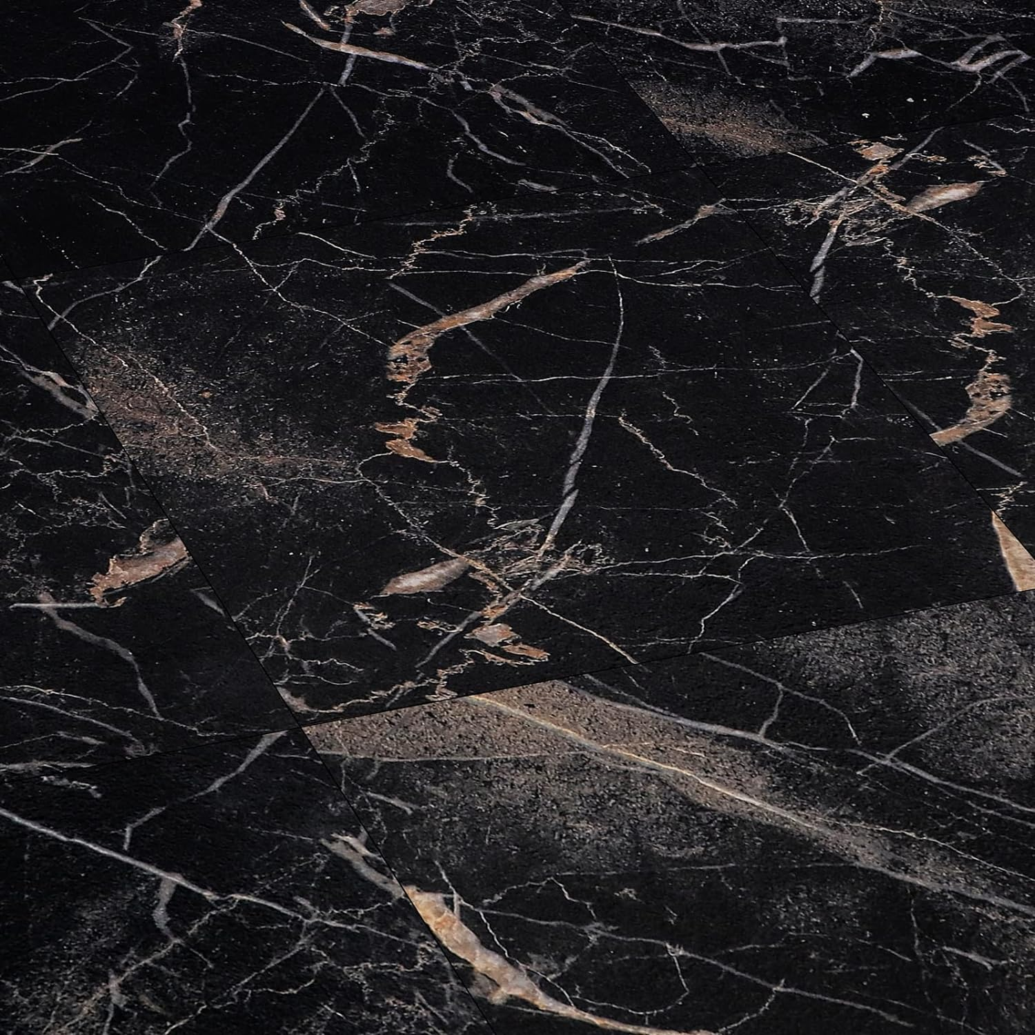 Black Marble Peel and Stick Floor Tile Waterproof 12 X 12 Inch Self Adhesive Vin