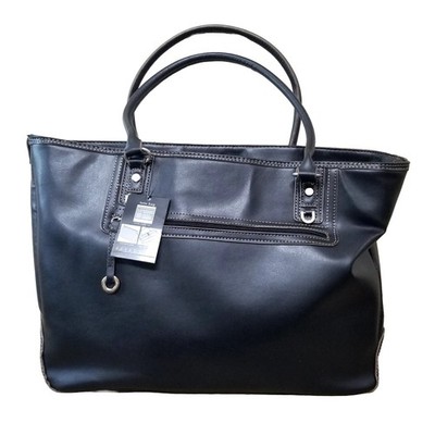 Laptop Tote Bag Large Black Leather Boho Professional Career Double Handles NEW