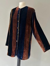 Georgina Von Etzdorf Rust Blue Black Silk Velvet Vintage Tunic Jacket S 8 10 12