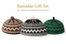 Ramadan Gift Set   Premium Knitted Kufi Hat Collection of 3 Muslim Prayer Cap