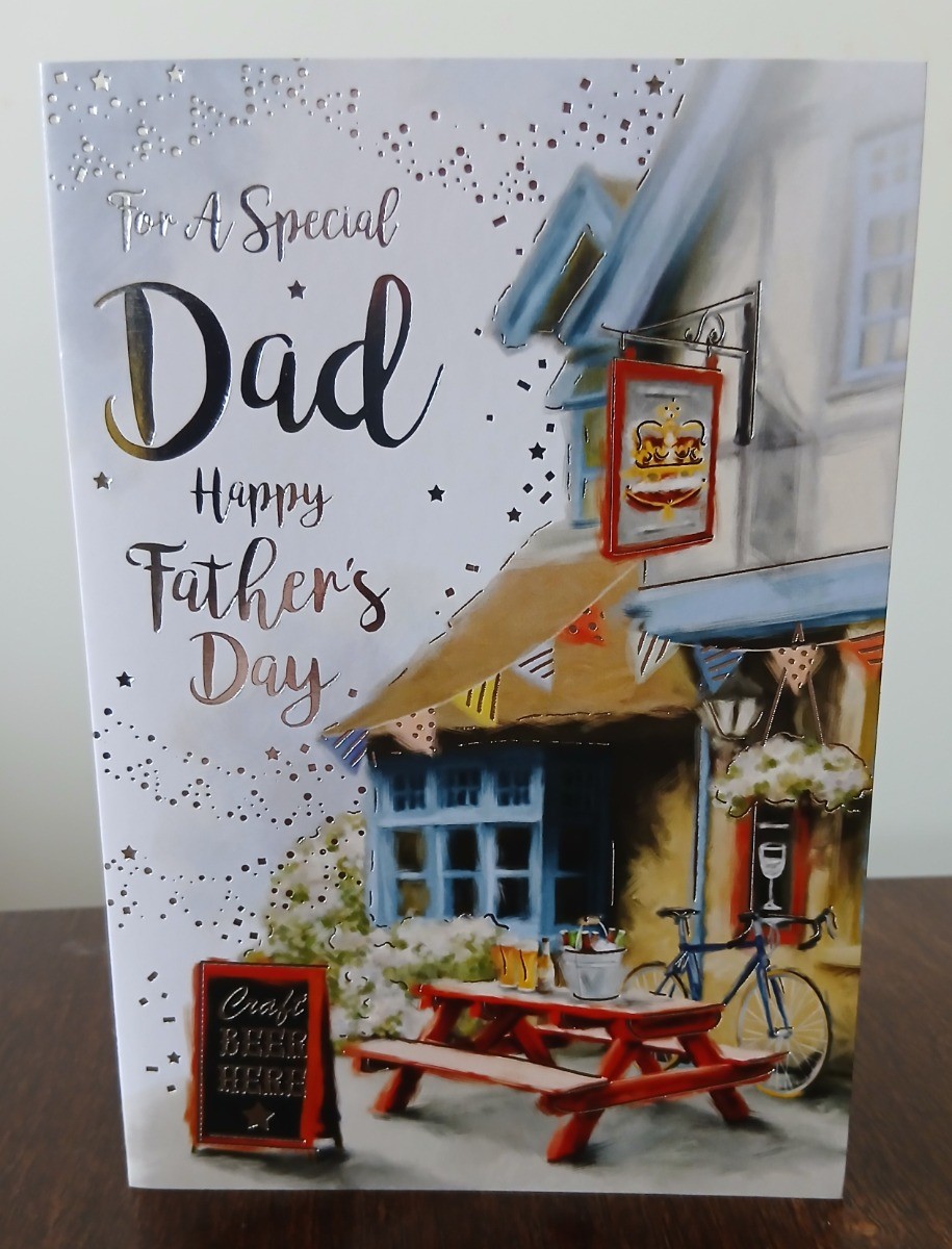 Dad Father's Day Card. Outdoor pub scene. 19x13cm