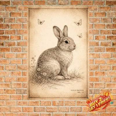 Cute Sketch Rabbit Drawing Vintage Metal Tin Sign 8x12 Wall Plaque