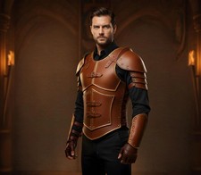 Brown Genuine Leather Armor Set, Handmade Medieval Fantasy Outfit larp