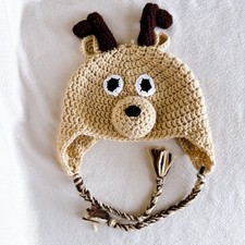 Cute Reindeer Crocheted Knit Hat Winter Cap Flaps Handmade Beanie Kids